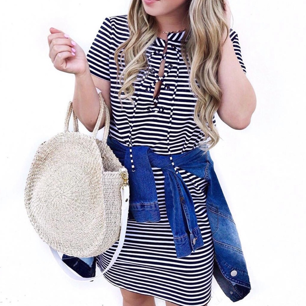 JCrew Striped White and Navy Dress